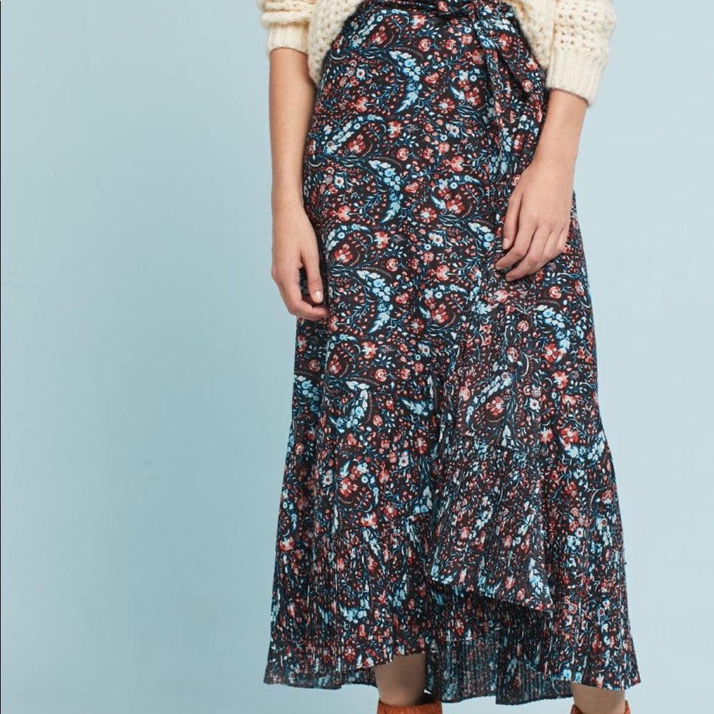 Anthropologie Floral Midi Skirt - Blue and Red